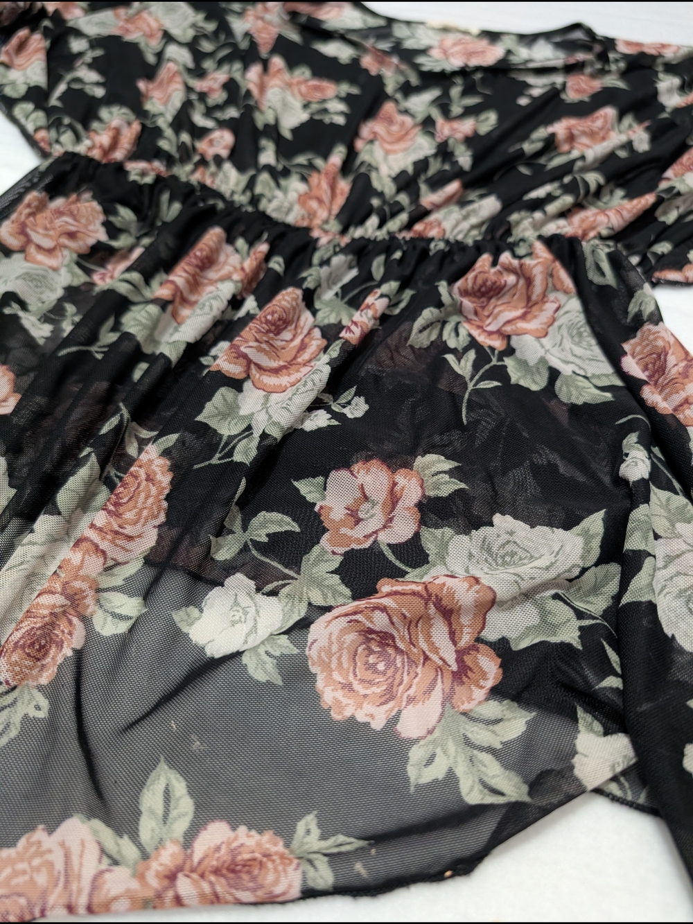 Floral Sheer Black Blouse with Pink Rose Print Size 1x Whimsgoth - Picture 3 of 7